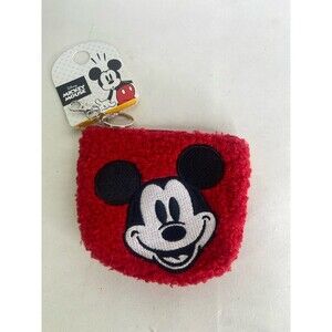 Disney Mickey Mouse Fabric Plush Coin Purse Pouch Bag Red NEW